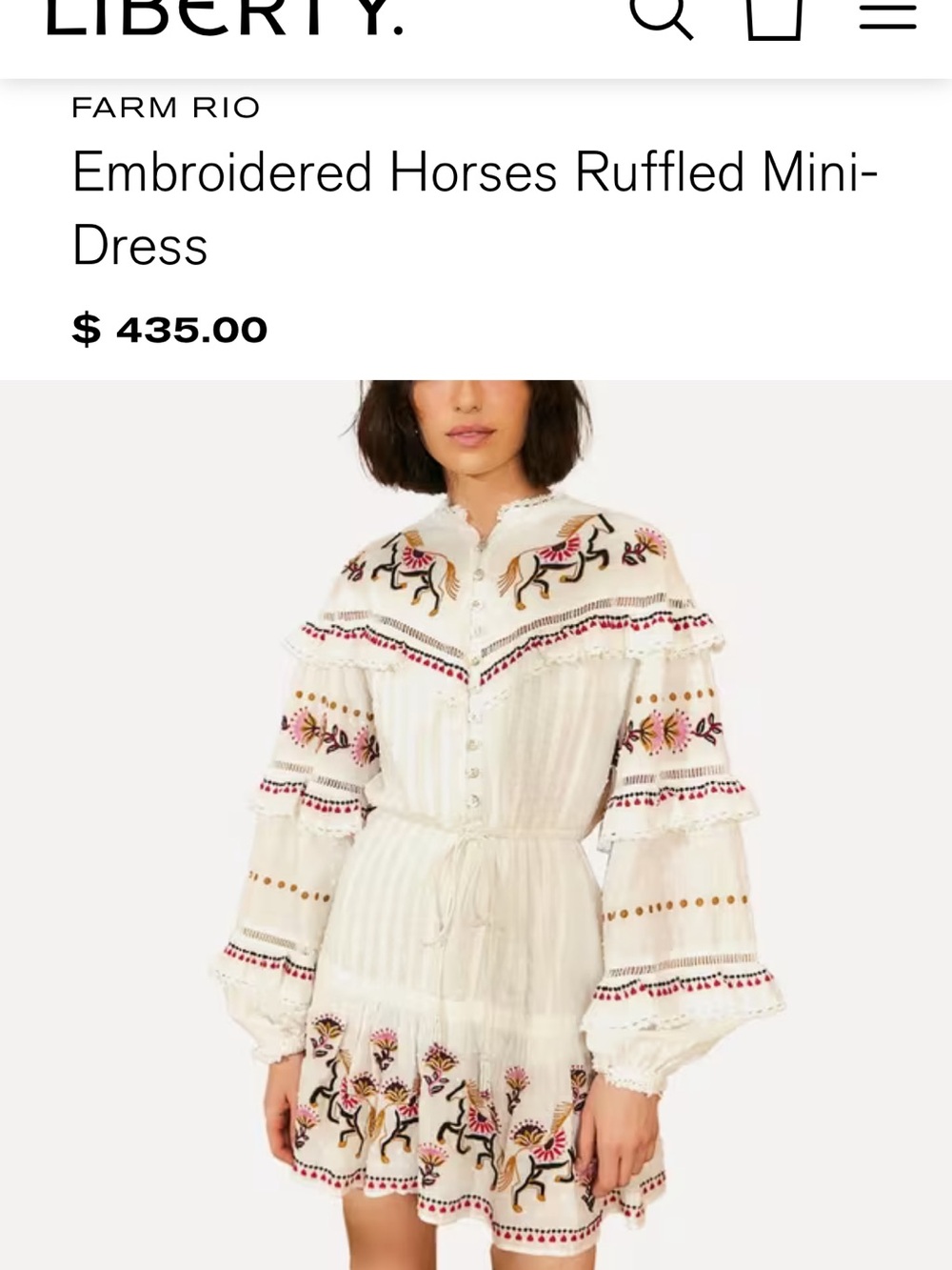 FARM Rio Cream Embroidered Horses Ruffled Mini Dress 😍